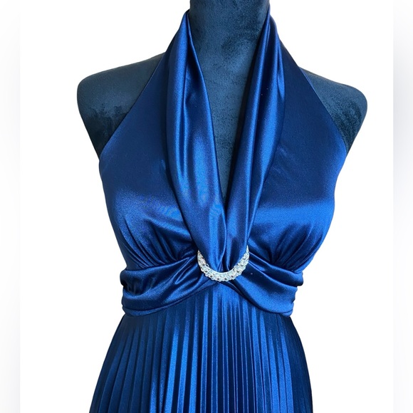 Cache Vintage  Blue Halter Dress Tea Length‎ Size 8 - Picture 9 of 16